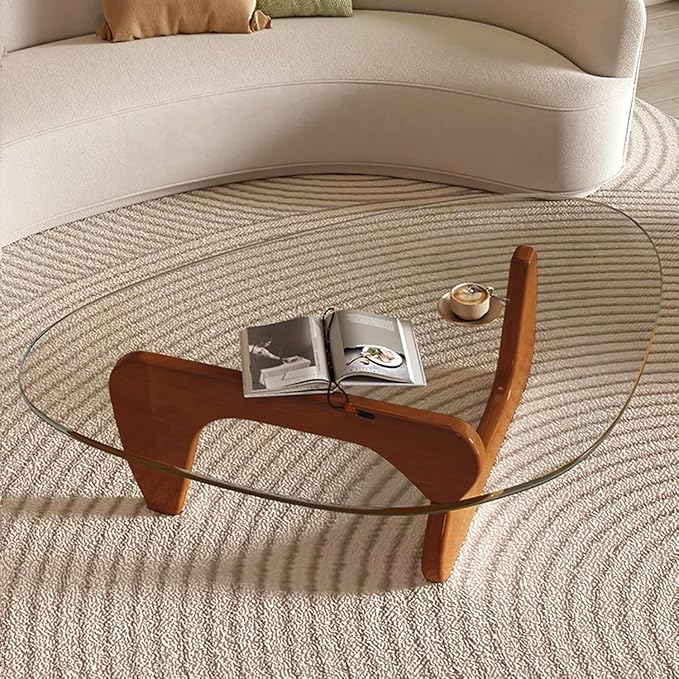 Modern Glass Coffee Table for Living Room, Small mid Century Coffee Table, Stylish Coffee Tables Suitable for Bedroom Living Room Reception Office Tables（Walnut/Transparent，Small）