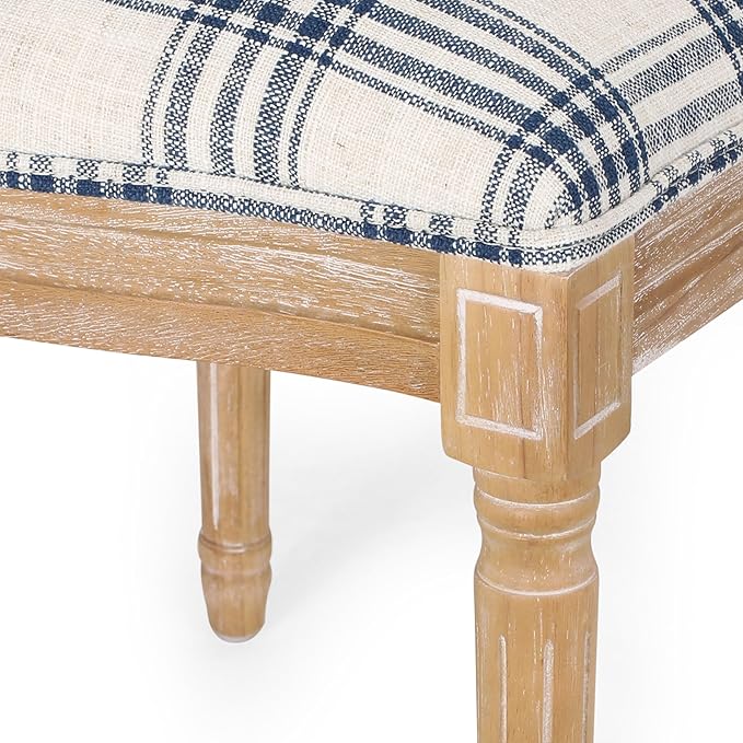 Christopher Knight Home Phinnaeus Dining Chair Set, Set of 2, Fabric, Dark Blue Plaid + Natural