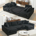 Symmetrical U Shaped Sectional Sofa Convertible Pull Out Sleeper Sofabed with Double Chaise Daybed , Corduroy Upholstered U Shaped Lounge Sofa Couch Bed w/ Throw Pillows for Living Room Apartment