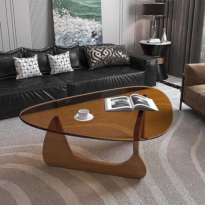 Mid Century Modern Glass Coffee Table, Coffee Table for Living Room, Elegant and Functional Coffee Tables,Suitable for Bedroom Living Room Reception Office Tables（Walnut/Brown，Large）