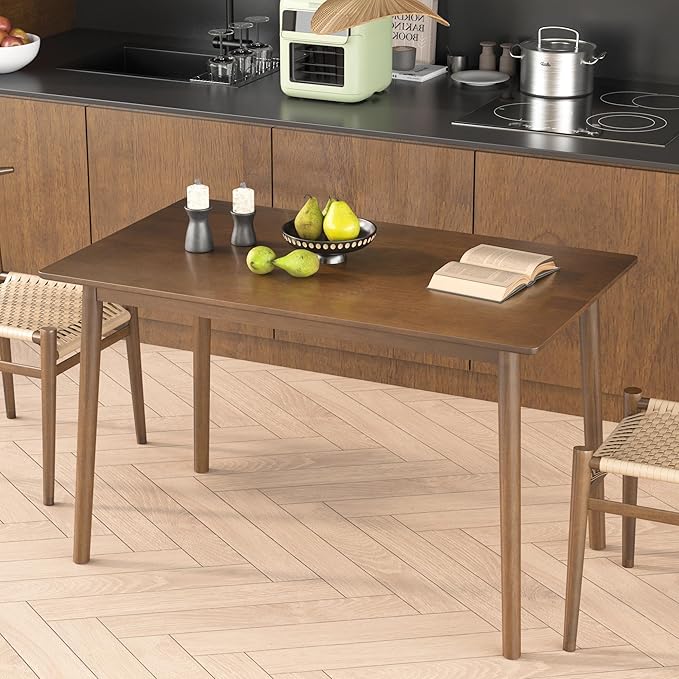 100% Solid Wood Rectangular Dining Table - 47.2" Mid Century Modern Kitchen Table, Wooden Dining Tables Seats 2-4 People，Small Farmhouse Rectangle Desk for Dining Room, Kitchen, Living Room (Walnut)