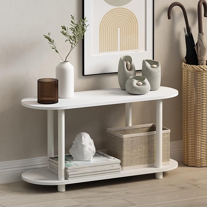 Furinno Turn-N-Tube No Tools Modern Oval Side Table, White/Virgin White