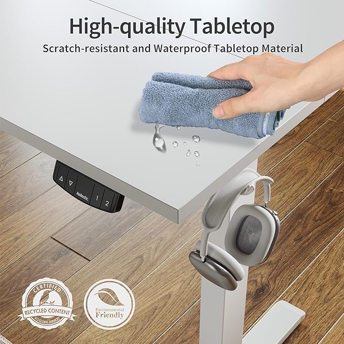Agilestic Electric Standing Desk, Large 60 x 24 Inches Height Adjustable Desk, Sit Stand up for Work Office Home, Ergonomic Rising Computer Table with Memory Preset, White