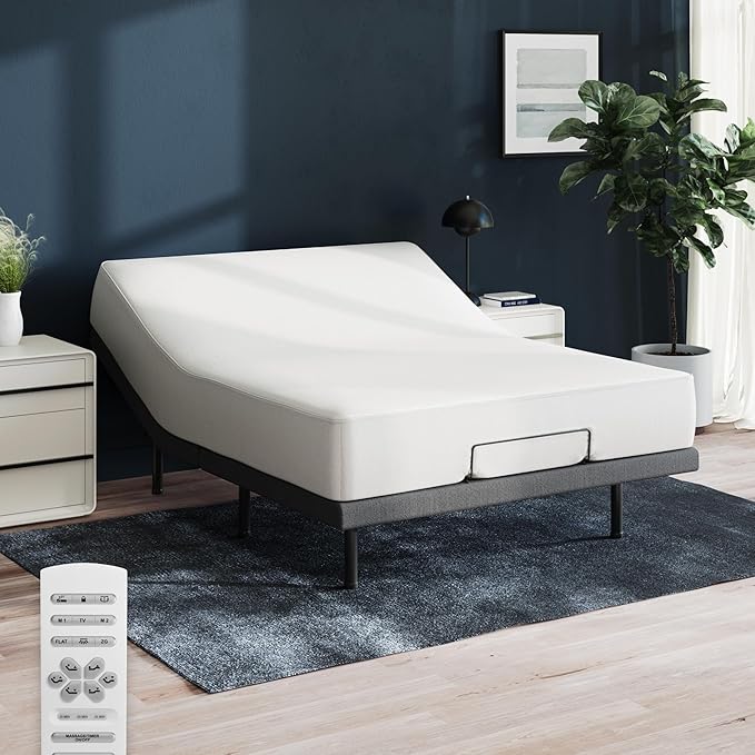 Nectar Full Adjustable Base and 12” Mattress - Head & Foot Incline - Medium Firm Gel Memory Foam - Cooling Comfort - Wireless Remote - 3 Massage Settings - 365-Night Mattress Trial & Forever Warranty