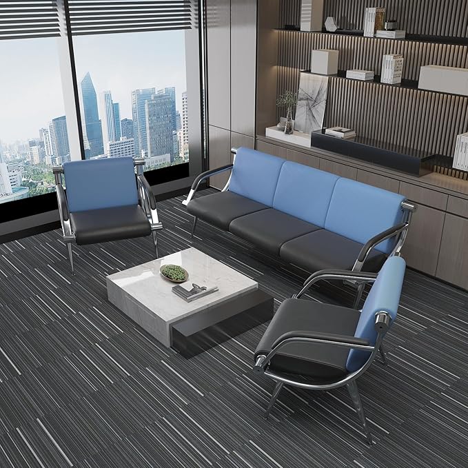wonline 5 Seat Waiting Room Chair with Armrest PU Leather Office Furniture, Office Guest Seating Lobby Conference Reception Chairs for Airport Clinic Hospital Bank Salon Barber(Blue&Black)