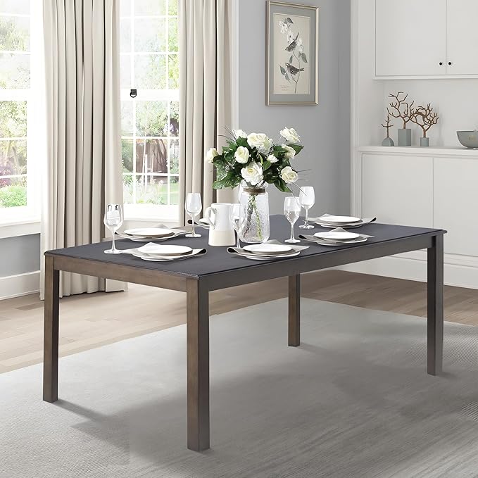 COLAMY Modern Rectangular Dining Table Set, 60" L x 36" W x 30" H, Brown+Ivory