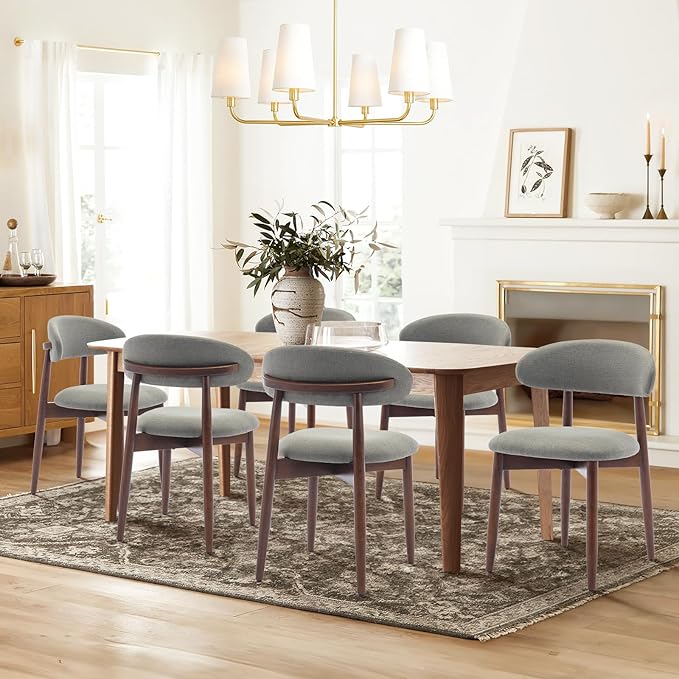 COLAMY Wooden Dining Chairs Set of 4, Modern Fabric Upholstered Dining Room Chair, Farmhouse Kitchen Chairs with Foot Pegs, Green