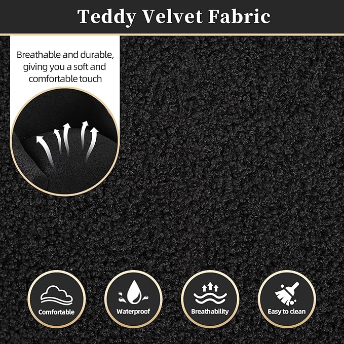 Modern Velvet Dining Chairs Set of 4, Contemporary Upholstered Furniture Collection with Polished Gold Metal Legs, Elegant Accent Chairs for Kitchen Living Room(Teddy Fleece,Black)