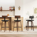 IRONCK Counter Height Bar Stools Set of 2, 29'' Faux Leather Upholstered Barstools with Back, Footrest, Wood Texture Bent Legs, Mid-Century Modern 360° Swivel Bar Stools for Kitchen Island, Black