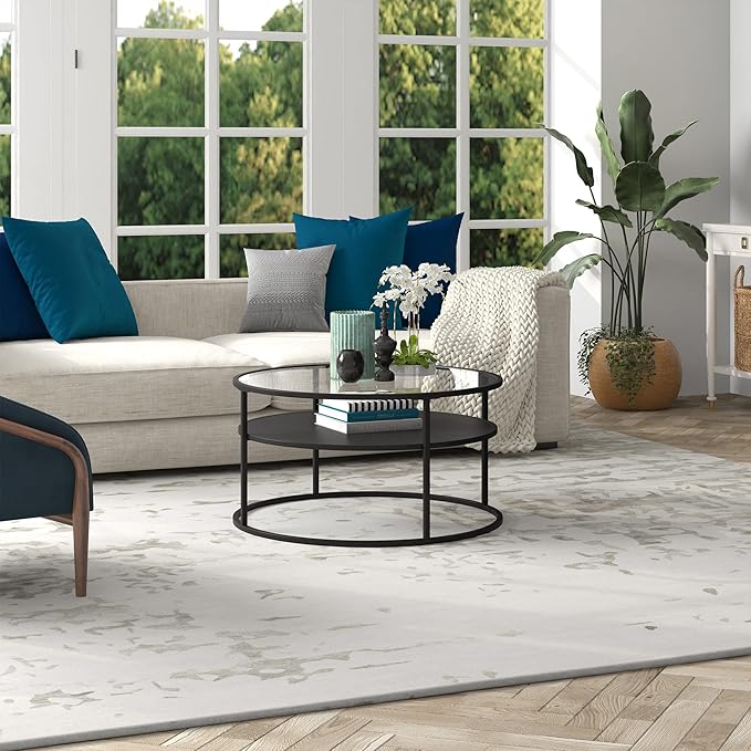 Ada 32" Wide Round Coffee Table in Blackened Bronze