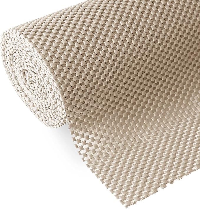 Shelf and Drawer Liner, Non-Adhesive Non Slip and Grip Durable Clean Pad Full Size 17.7 Inches x 20 Feet for Drawers, Shelves, Cabinets, Storage, Kitchen, Desks, Kitchenware, Tableware, Beige