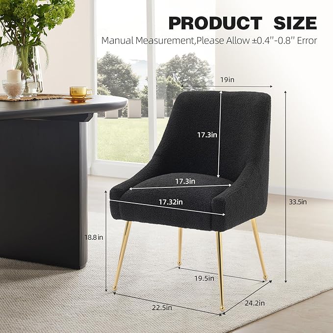 Dining Chairs Medieval Modern Restaurant Chairs, Soft Cushions, Teddy Velvet, Polished Gold Metal Legs, Kitchen Chairs, Living Room Black 4-Piece Set