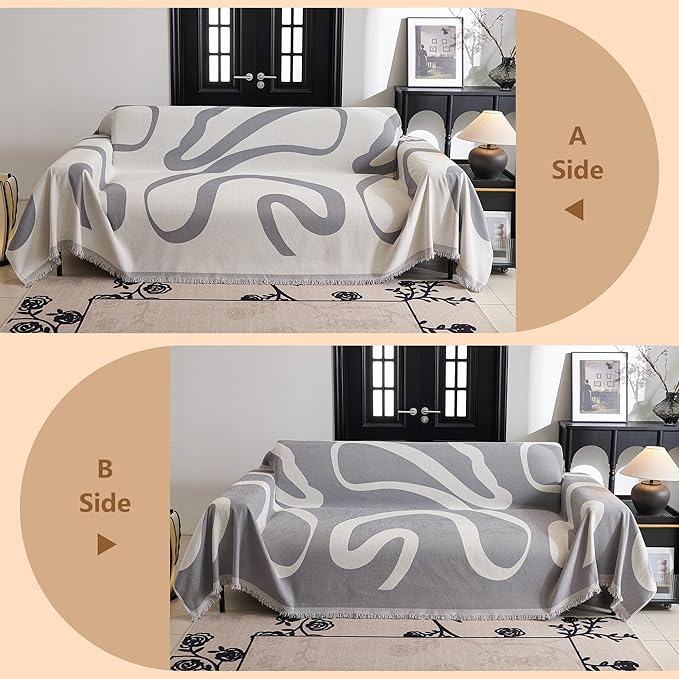 MYSKY HOME Boho Couch Cover Super Soft Couch Covers for 2-3 Cushion Couch Sofa, Modern Grey Jacquard Sofa Slipcover Loveseat Futon Cover, Couch Covers for Sectional Sofa, 71" x 118", Grey Curve