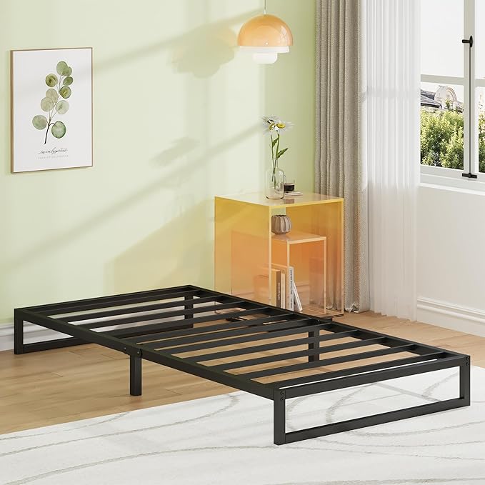 EMODA 7 Inch Twin Bed Frames No Box Spring Needed, Heavy Duty Metal Twin Platform Bed Frame, Noise Free, Easy Assembly, Black