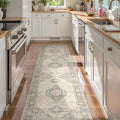 Lahome Oriental Washable Runner Rug Non Slip, 2x7 Rug Runners for Hallways Kitchen, Ultra-Thin Hallway Rugs for Laundry Room Bathroom Bedroom, Grey/Brown