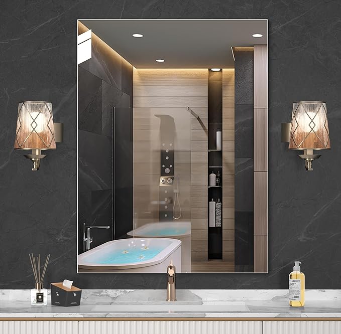 Hasipu 24” x 32” (1pcs) Bathroom Mirror, Mirrors for Sink, Frameless Mirror, Rectangle Mirror for Bathroom, Modern, Horizontal or Vertical