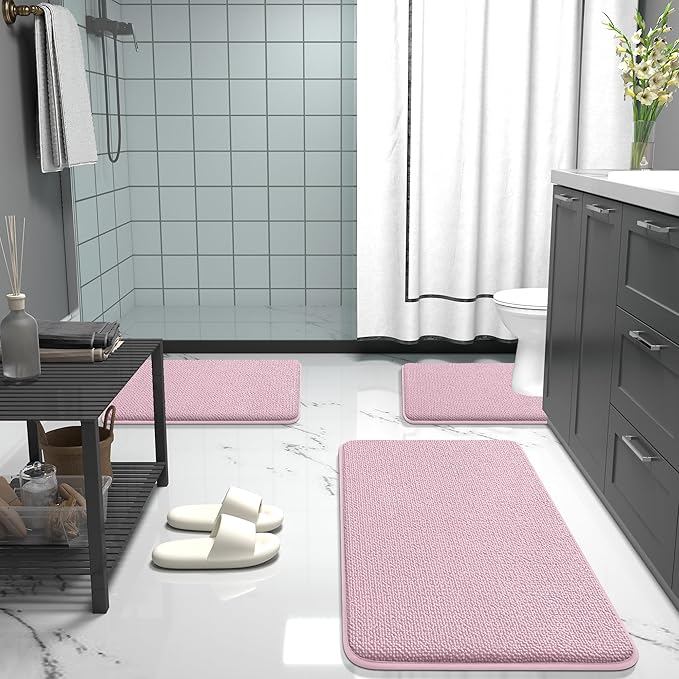 OLANLY Thick Memory Foam Bath Mat Rug 24x16, Extra Soft Absorbent Bathroom Rug, Quick Dry Bath Mats, Non-Slip, Machine Washable Carpet for Bathroom, Tub and Shower, Home Decor Accessories, Dusty Rose