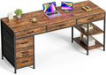 Huuger Computer Desk with 6 Drawers, 63 Inch Office Desk with Shelves, Reversible Gaming Desk, Corner Desk with Storage, for Home Office, Study, Living Room, Rustic Brown