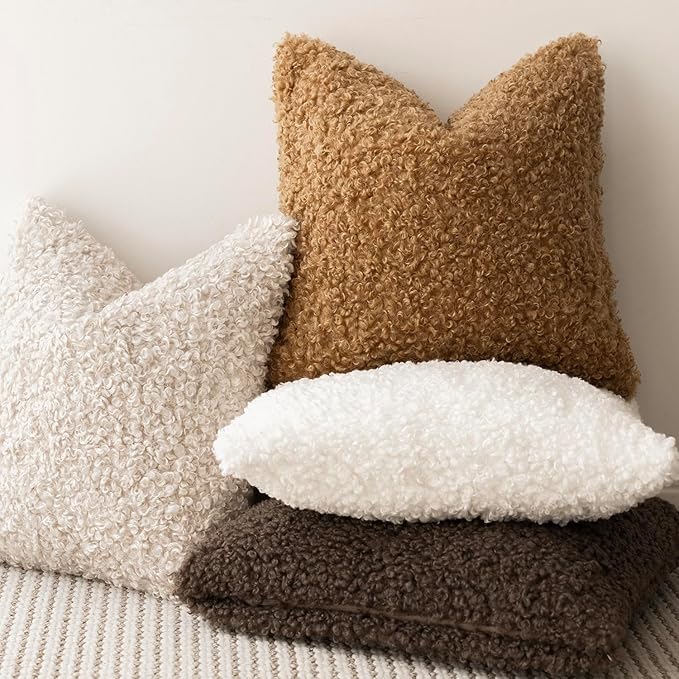 Foindtower 2 Pieces 20x20 Inch Bronze, Faux Fur Throw Pillow Cover Accent Sherpa Pillow Fuzzy Soft Pillowcases Sheepskin Decorative Fleece Cushion Case for Bed Couch Living Room
