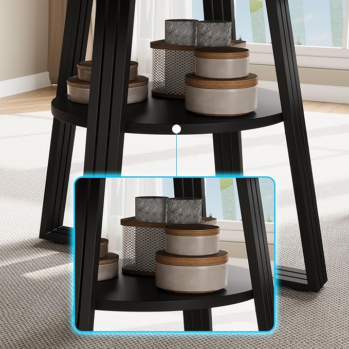 GarveeHome Round Dining Table for 4-6, 47.2" Farmhouse Kitchen Table with Storage, Circle Dinner Tables for Kitchen, Dining Room, Living Room, Meeting Room, Apartment, Black