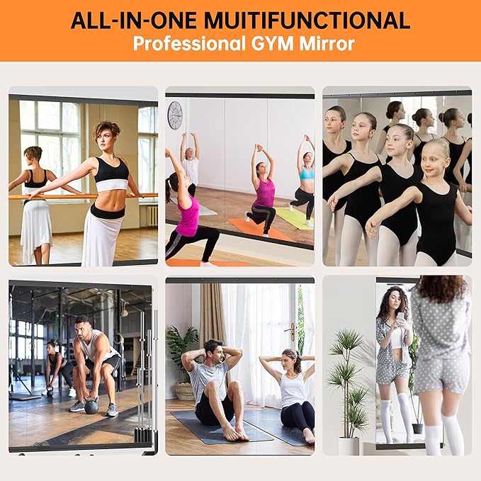 Hasipu 71''x31'' Home Gym Mirror Large Full Length Wall Mounted Full Body Mirror for Yoga Dance Fitness Exercise Studio Bedroom Garage, Frameless Tempered Glass Workout Mirrors Black Rectangular