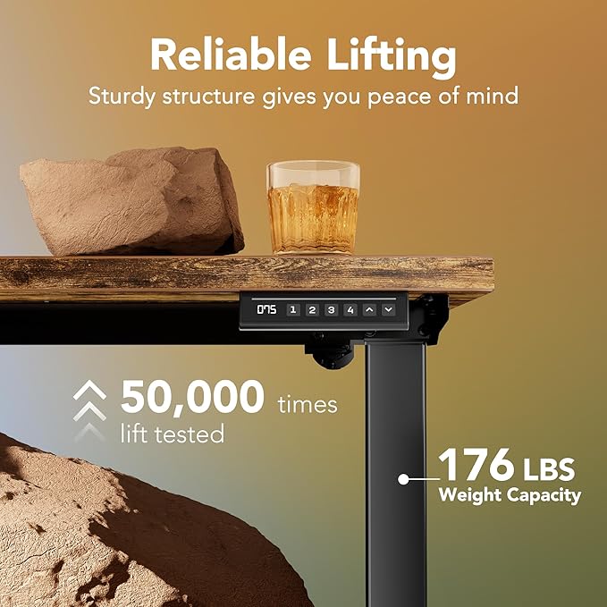 HUANUO 71 x 30 inch Electric Standing Desk Adjustable Height, 4 Memory Height Settings, Sit Stand Up Desk for Home Office & Computer Workstation, Rustic Brown