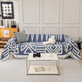STACYPIK Reversible Boho Blue Beige Couch Cover for 2 Cushion Couch Sofa Cover for Dogs Anti-Scratch Furniture Protector Cover with Tassels for Pet Cat Non-Slip Loveseat Cover for Sectional-71X102IN