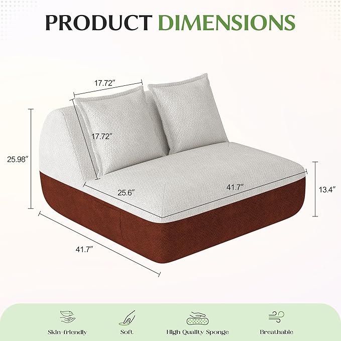 Hobestluk Small Sofa Couch Lounge Sofa Chair for Living Room, Comfy Memory Foam Couch, Mini Sofa with Side Pocket for Living Room, Bedroom (Terracotta+Beige)