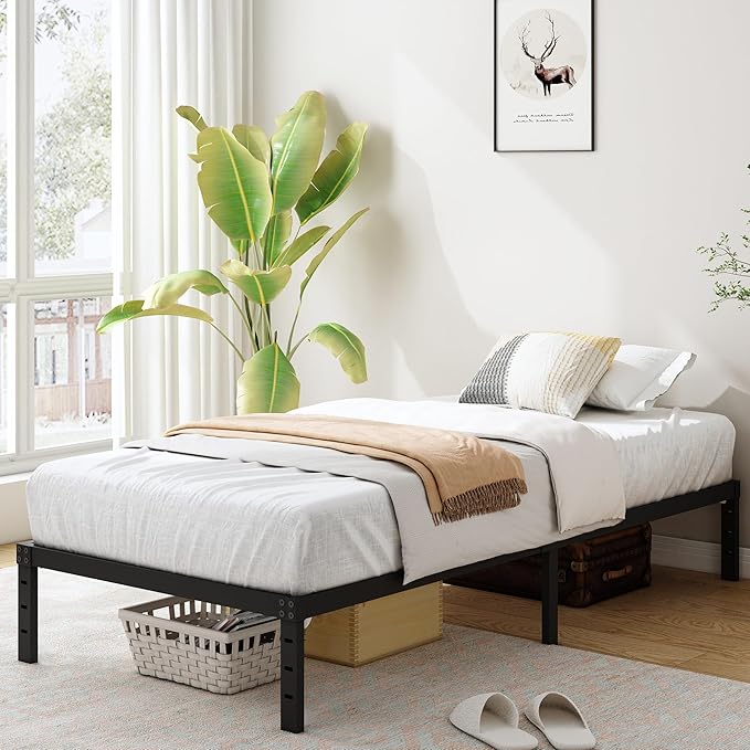 12 Inch Twin XL Size Bed Frames, Heavy Duty Metal Bed Frame Twin XL, No Box Spring Needed, Easy Assembly, Noise-Free, Black