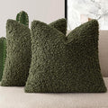 Foindtower 2 Pieces 22x22 Inch Olive Green, Faux Fur Throw Pillow Cover Accent Sherpa Furry Pillow Covers Fuzzy Soft Pillowcases Cozy Sheepskin Decorative Fleece Cushion Case for Bed Couch Living Room
