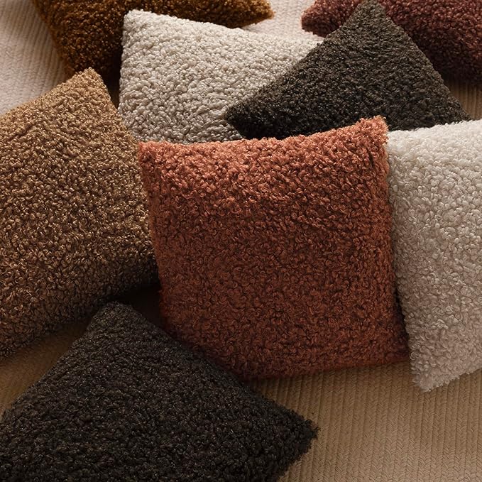 Foindtower 2 Pieces 18x18 Inch Dark Brown, Faux Fur Throw Pillow Cover Accent Sherpa Furry Pillow Covers Fuzzy Soft Pillowcases Cozy Sheepskin Decorative Fleece Cushion Case for Bed Couch Living Room