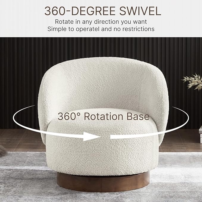 Swivel Accent Chair Round Barrel Armchair Upholstered Performance Fabric for Living Room Bedroom Waitingroom,1 Box,Cream