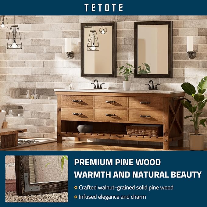 TETOTE 22 x 30 Black Wooden Mirror for Bathroom Wall/Bedroom/Living Room/Entryway Farmhouse Rustic Bathroom Vanity Mirror for Wall Waterproof (Horizontal/Vertical Mounted)