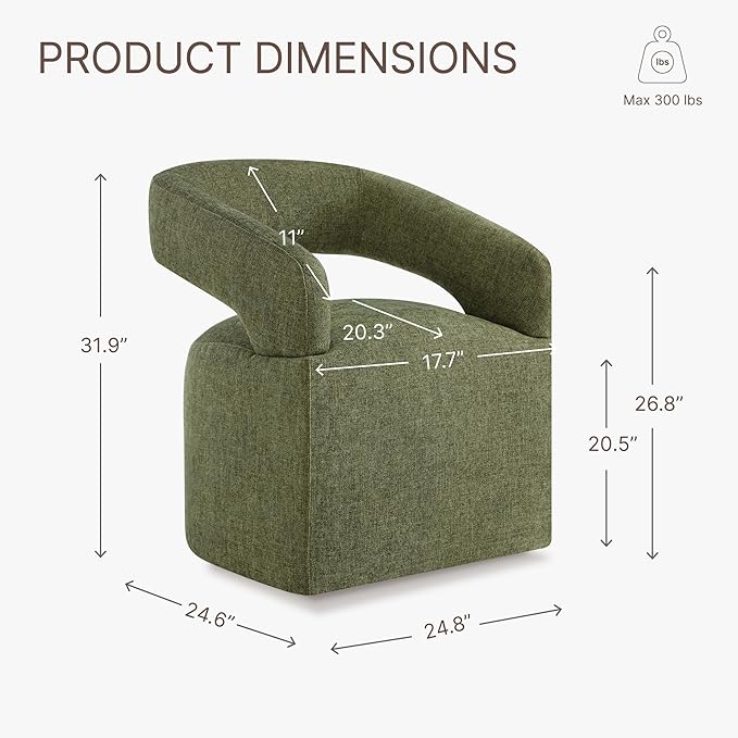 Upholstered Dining Chairs with Removable Casters Barrel Side Armchair with Rollers for Diningroom Bedroom Livingroom Reading Room, Green, 1PCS