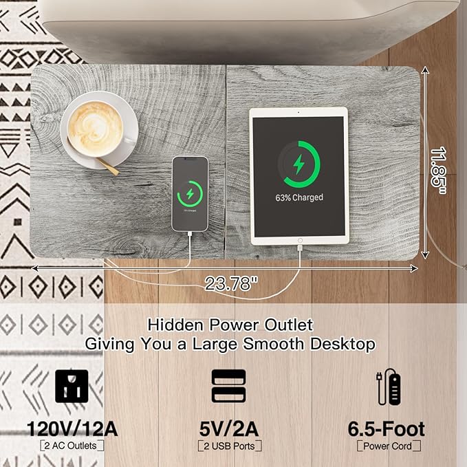 LIDYUK End Table with Charging Station, Narrow Side Table with Drawer and USB Ports & Power Outlets, Nightstand Bedside Tables for Small Spaces, Bedroom, Living Room, Light Grey