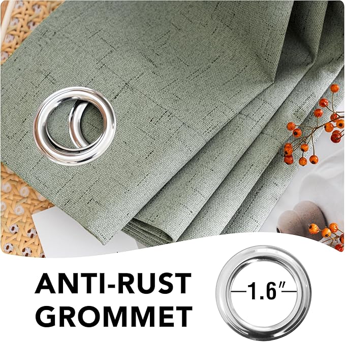 H.VERSAILTEX White Linen Blackout Curtains Durable Thick Textured Linen Look 100% Blackout Patio Door Curtain Anti Rust Grommet Extra Wide Sliding Door Curtain Panel, W100 x L108 inch, Green Bay