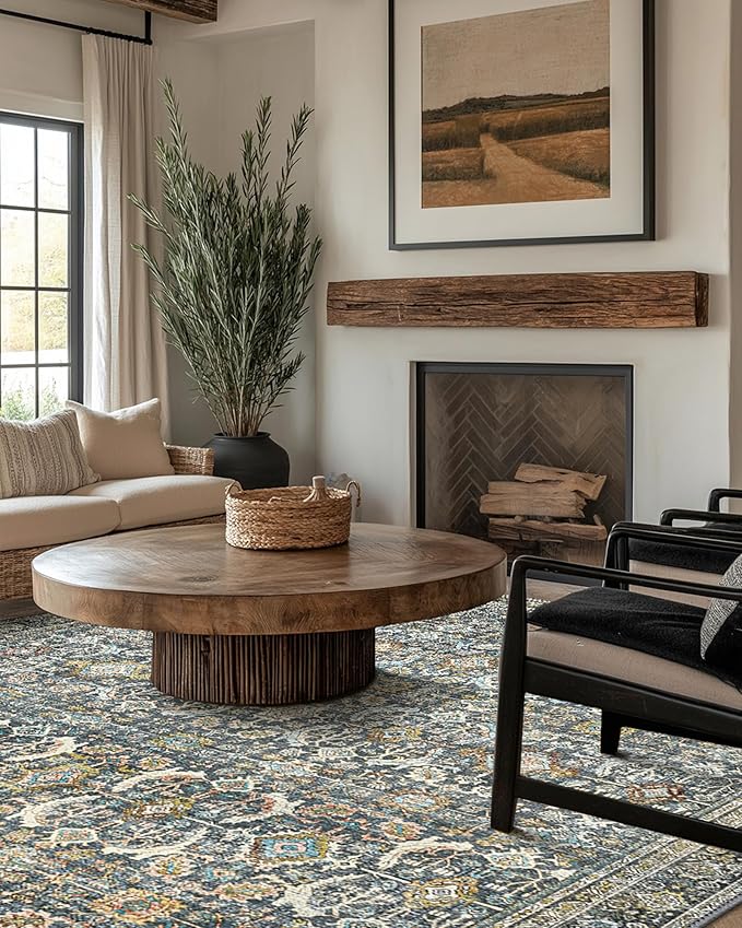6X9 Area Rugs Machine Washable Rugs for Living Room, Vintage Boho Large Rugs for Bedroom Dining Room, Non Slip Indoor Soft Distressed Lightweight Thin Low Pile Carpet, Terracotta