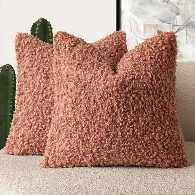 Foindtower 2 Pieces 22x22 Inch Dusty Pink, Faux Fur Throw Pillow Cover Accent Sherpa Furry Pillow Covers Fuzzy Soft Pillowcases Cozy Sheepskin Decorative Fleece Cushion Case for Bed Couch Living Room