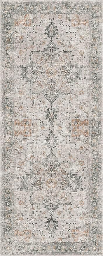 GENIMO 2x7 Area Rugs for Living Room, Machine Washable Non Slip Vintage Retro Rugs, Low Pile Lightweight Chenille Print Rug for Bedroom, Dining Room, Home Office, Multi