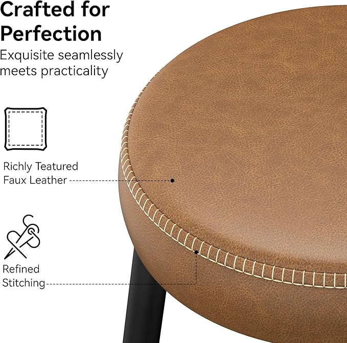 Counter Height Bar Stools, 26" H Backless Bar Stools Set of 4, Upholstered Faux Leather Kitchen Counter Stools, Mid Century Modern, Kitchen Island Home Bar, Pub, Caramel Brown