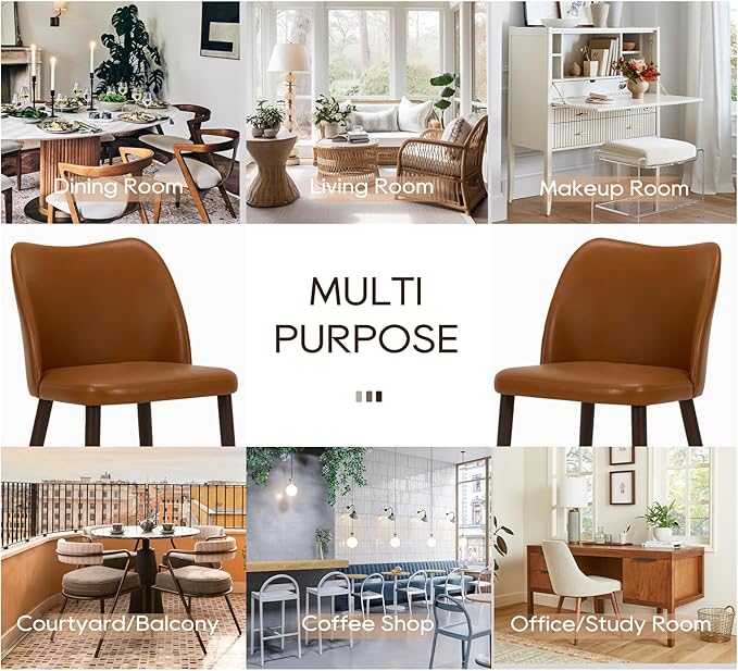 COLAMY Upholstered Dining Chairs Set of 4, Modern PU Leather Dining Room Kitchen Side Chair with Padded Seat and Wood Legs Restaurant/Cafe,Light Brown