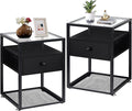 VECELO End Table, Modern Nightstand with Drawer, Night Stand Set of 2 for Bedroom Living Room,Tempered Glass