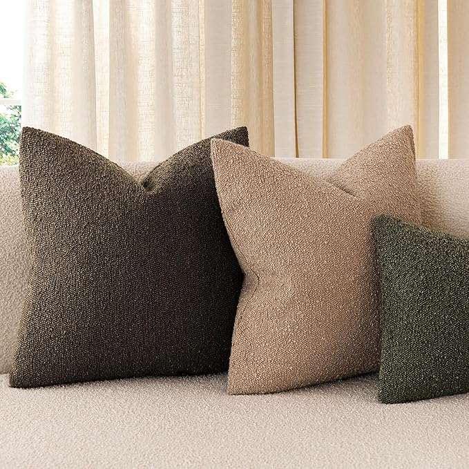 Foindtower Set of 2, Decorative Textured Boucle Throw Pillow Covers Accent Solid Pillow Cases Neutral Soft Couch Cushion Case for Chair Sofa Bedroom Living Room Home Decor 26x26 Inch Chocolate