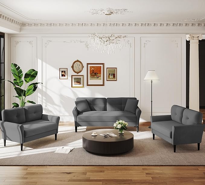Small Sofa Couch, 48" Loveseat Sofa, Soft Velvet Love Seat Couches, Small Couch for Bedroom with 21" Deep Seat, Comfy Couches for Living Room, Tool-Free Setup Sofas for Living Room, Grey