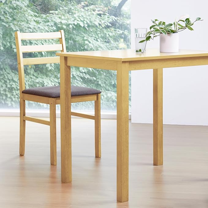 Livinia Seattle Modern Farmhouse Kitchen Dining Room Chair Set of 2, Solid Wood Fabric Upholstered Cushion Seat Wood Ladder Back Chairs (Natural)