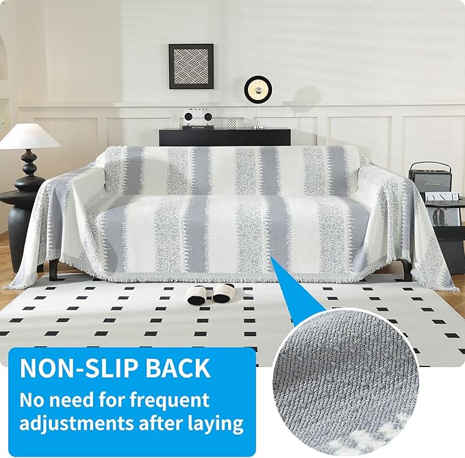 LUFEIJIASHI Boho Couch Covers for Sofa Non Slip Sofa Covers Washable Couch Covers for 3 Cushion Couch Sofa Pet Friendly Sectional Couch Cover Blanket Furniture Protector for Dogs (Grey, 71"x118")