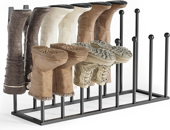 pickpiff Free Standing Shoe Racks - Black Metal Boot Rack Organizer Tall Boots for Dorm Room, Closet, Entryway, Bedroom, Patio Outdoor, Hallway, Black, Shoe Storage Fit for 8 Pairs