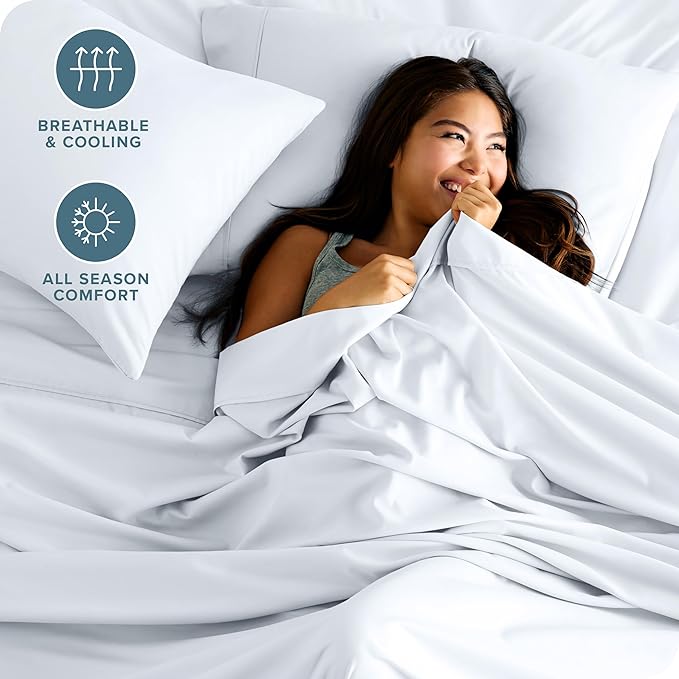 Bare Home Split Queen Sheet Set - 1800 Ultra-Soft Microfiber Bed Sheets - Double Brushed - Deep Pockets - Easy Fit - 5 Piece Set - Bedding Sheets & Pillowcases (Split Queen, White)