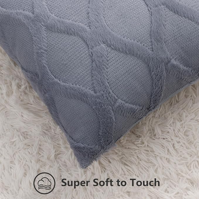 decorUhome Throw Pillow Covers 22x22 Inch Set of 2, Soft Plush Faux Fur Wool Blue Grey Couch Pillow Covers, Decorative Neutral Pillow Cases for Bed Sofa Living Room Home Decor