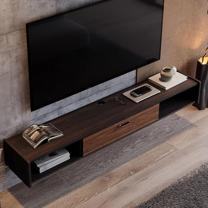 86'' Floating TV Stand,Wall Mounted TV Console,Floating TV Cabinet,Under TV Shelf for Bedroom Living Room(Walnut)